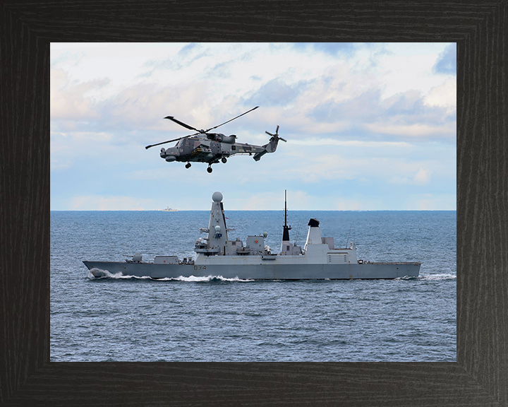 HMS Diamond (D34) Royal Navy Type 45 Destroyer With Wildcat Helicopter Photo Print Wall Art Decor Posters, Prints, & Visual Artwork Hampshire Prints 10 x 8 Black Frame No