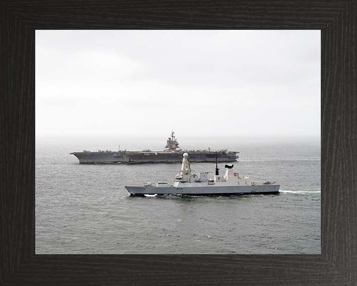 HMS Diamond (D34) Royal Navy Type 45 Destroyer With USS Enterprise Photo Print Wall Art Decor Posters, Prints, & Visual Artwork Hampshire Prints 10 x 8 Black Frame No