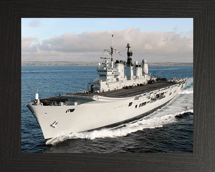 HMS Ark Royal (R07) Royal Navy Invincible Class Aircraft Carrier Underway Port Bow View Photo Print Wall Art Decor Posters, Prints, & Visual Artwork Hampshire Prints 10 x 8 Black Frame No
