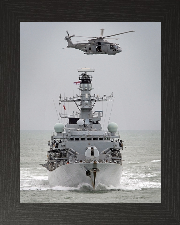 HMS Sutherland (F81) Photo Print - With Merlin - Royal Navy Type 23 Frigate Hampshire Prints 10 x 8 Black Frame No