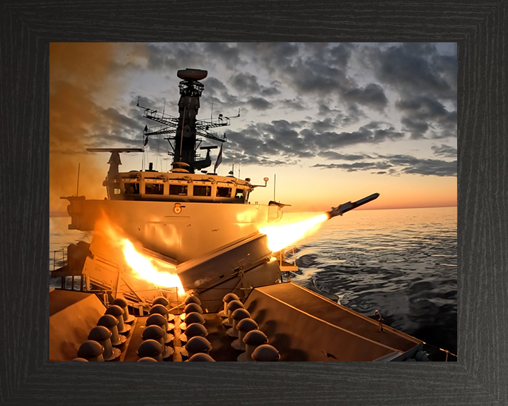 HMS Somerset (F82) Photo Print - Firing NSM 2025 - Royal Navy Type 23 Frigate Hampshire Prints 10 x 8 Black Frame No