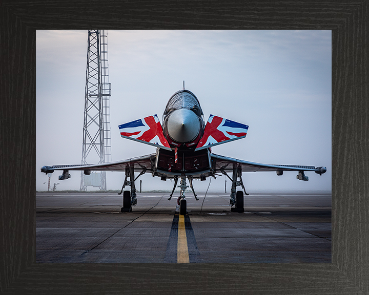 RAF Typhoon with Union Jacks on a runway Photo Print - Royal Air Force Aircraft Hampshire Prints 10 x 8 Black Frame No