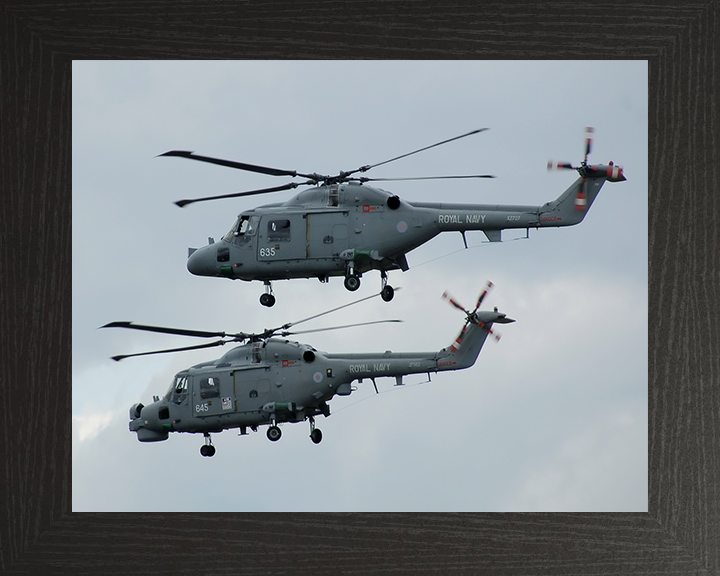Two Westland Lynx Helicopters in Flight Photo Print - Royal Navy Aircraft Hampshire Prints 10 x 8 Black Frame No