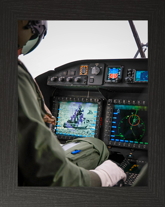 Wildcat Helicopter Cockpit Photo Print - Royal Navy Aircraft Hampshire Prints 10 x 8 Black Frame No