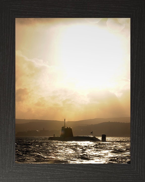 HMS Astute (S119) Photo Print - At Sunset 2009 - Royal Navy Astute Class Submarine Hampshire Prints 10 x 8 Black Frame No