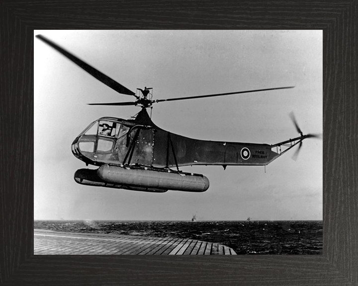 A Sikorsky R-4 Helicopter Landing on MV Daghestan Photo Print - Royal Navy Aircraft Hampshire Prints 10 x 8 Black Frame No