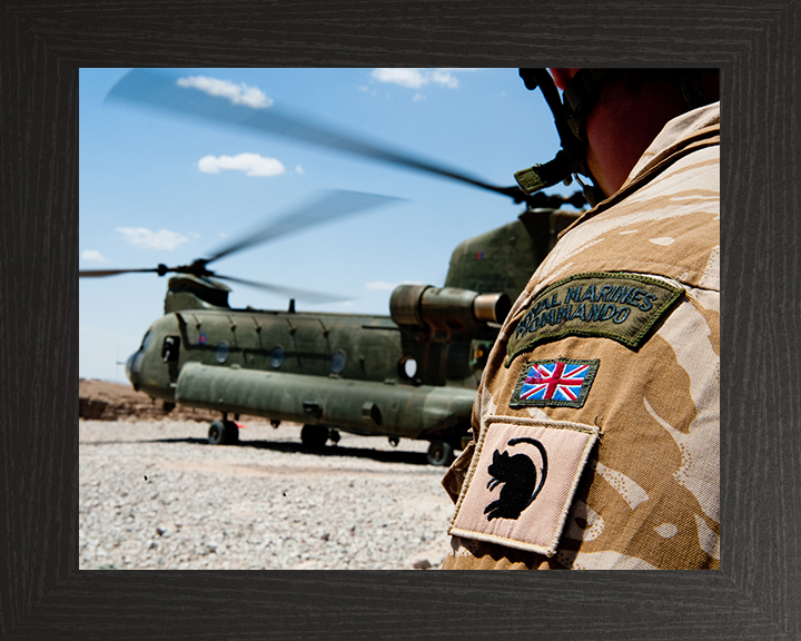 Royal Marines Commando and Chinook Photo Print - 40 Commando Hampshire Prints 10 x 8 Black Frame No