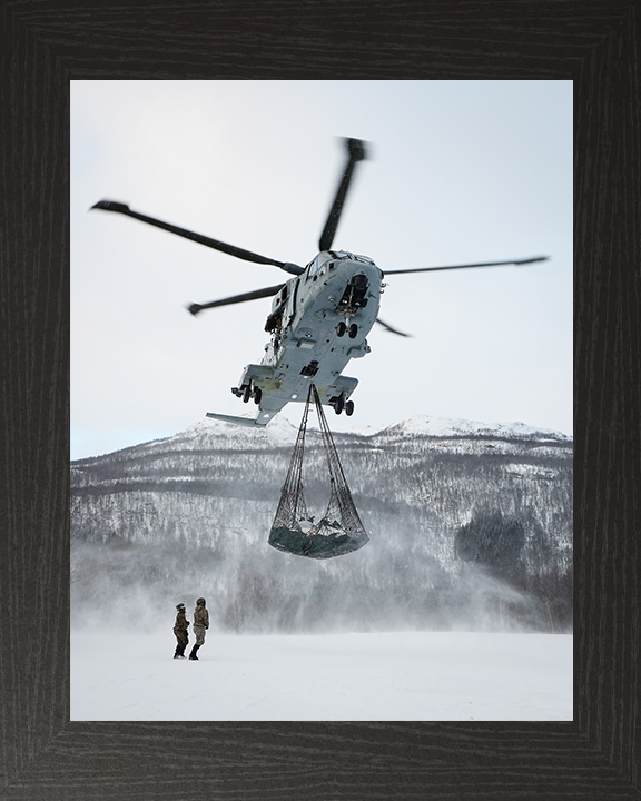 Merlin MK4 Helicopter lifting Norway 2026 Royal Navy Aircraft Wall Art Naval Decor UK Marines Commando Military Photo Print Posters, Prints, & Visual Artwork Hampshire Prints 10 x 8 Black Frame No