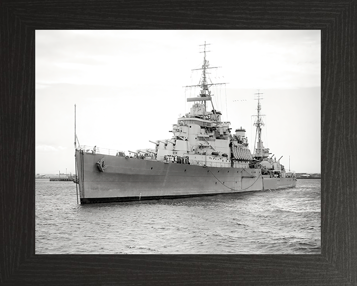 HMS Bermuda (52) Royal Navy Fiji Class Light Cruiser Port Bow View Photo Print Wall Art Decor Posters, Prints, & Visual Artwork Hampshire Prints 10 x 8 Black Frame No