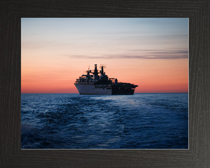 HMS Albion (L14) Royal Navy Albion Class Amphibious Ship Underway at Sunset Photo Print Wall Art Naval Decor Posters, Prints, & Visual Artwork Hampshire Prints 10 x 8 Black Frame No