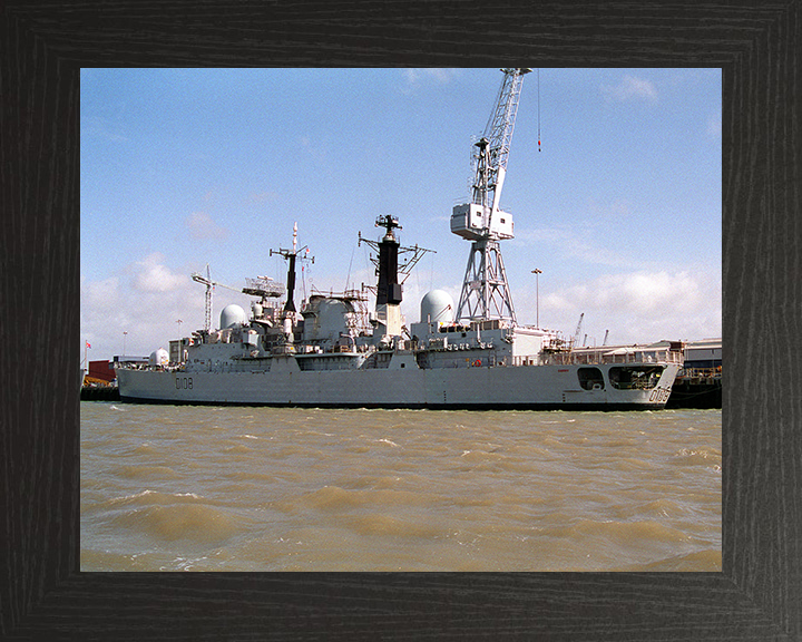 HMS Cardiff (D108) Photo Print - Portsmouth 1994 - Royal Navy Type 42 Destroyer Hampshire Prints 10 x 8 Black Frame No