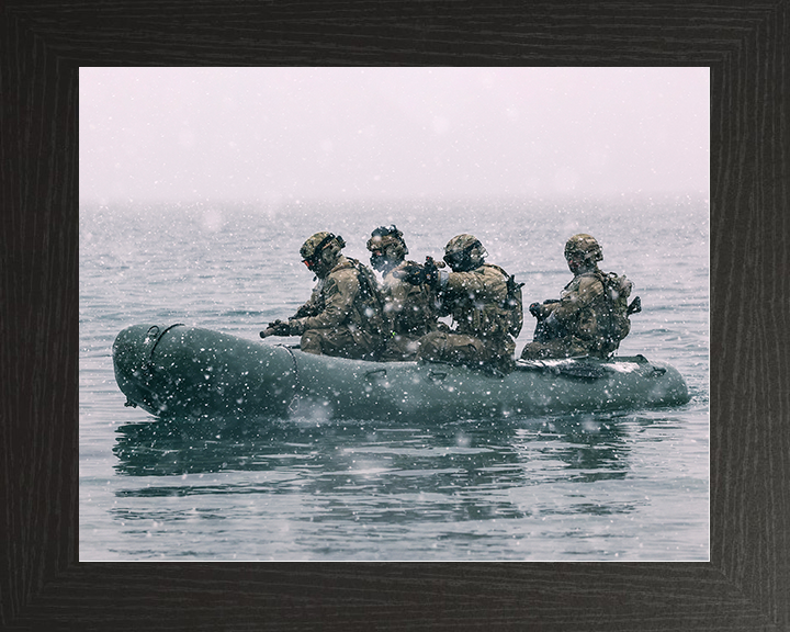 Royal Marines on a Inflatable Raiding Craft in the Snow Photo Print Norway 30 Commando Wall Art Military Decor Posters, Prints, & Visual Artwork Hampshire Prints 10 x 8 Black Frame No