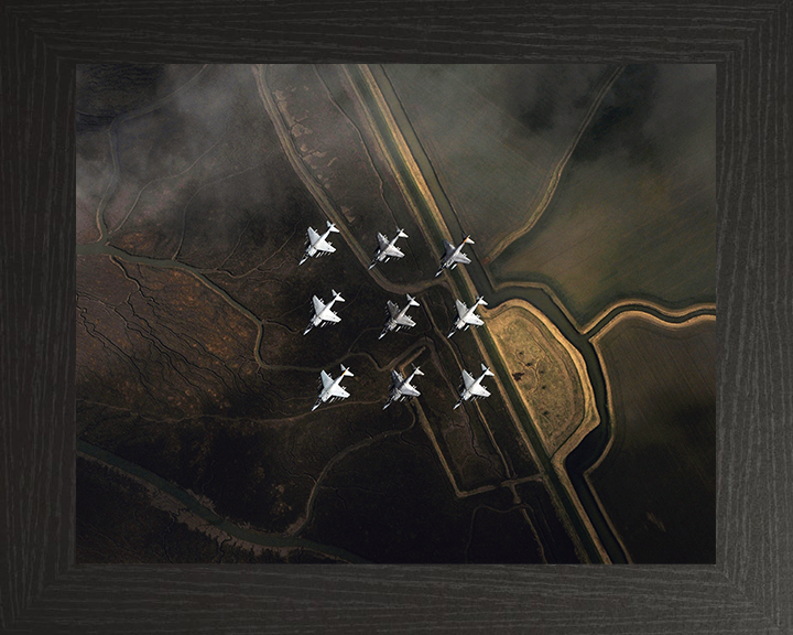 Nine RAF Harrier GR7 Jets in formation Photo Print - Royal Air Force Aircraft Posters, Prints, & Visual Artwork Hampshire Prints 10 x 8 Black Frame No