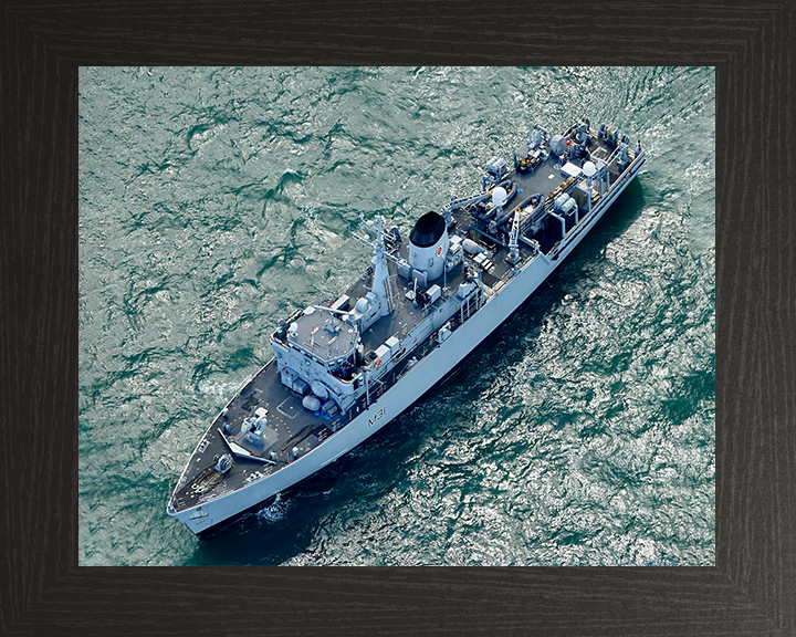 HMS Cattistock (M31) Royal Navy Hunt Class MineHunter From The Air Photo Print Wall Art Decor Posters, Prints, & Visual Artwork Hampshire Prints 10 x 8 Black Frame No
