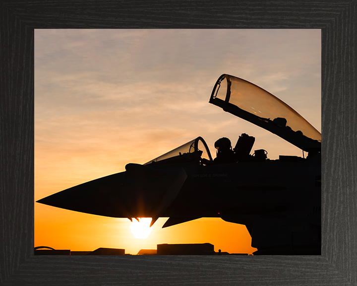 RAF Typhoon Cockpit at sunset Photo Print - Royal Air Force Aircraft Hampshire Prints 10 x 8 Black Frame No