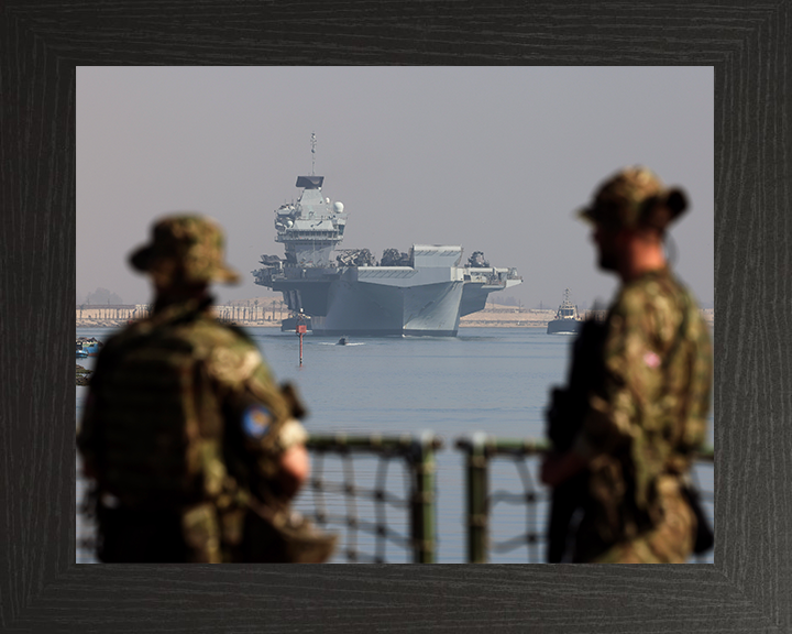 HMS Prince of Wales (R09) Photo Print - Suez Canal - Royal Navy Queen Elizabeth Class Aircraft Carrier Hampshire Prints 10 x 8 Black Frame No