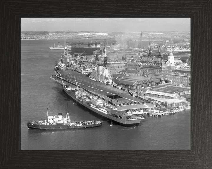 HMS Eagle (R05) Photo Print - Portsmouth 1964 - Royal Navy Audacious Class Aircraft Carrier Hampshire Prints 10 x 8 Black Frame No