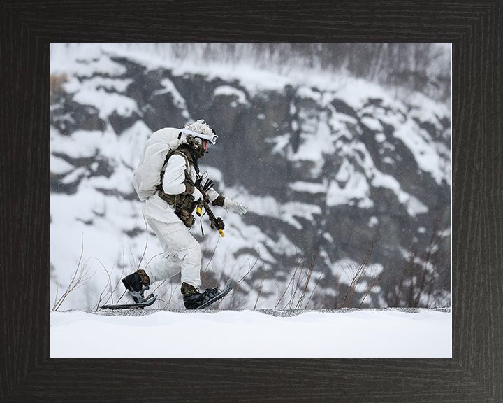 Royal Marine in Snow Shoes During Cold Weather exercise Photo Print 40 Commando Marines Wall Art Military Decor Posters, Prints, & Visual Artwork Hampshire Prints 10 x 8 Black Frame No