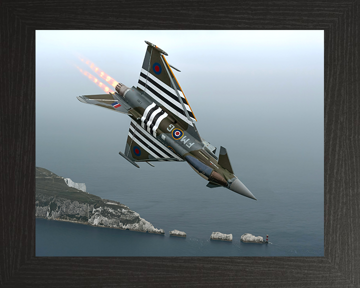 RAF Typhoon Jet in flight over the Needles Photo Print - Royal Air Force Aircraft Hampshire Prints 10 x 8 Black Frame No