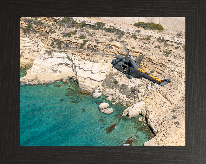RAF Puma Helicopter in flight over Cyprus 2025 Photo Print - Royal Air Force Aircraft Posters, Prints, & Visual Artwork Hampshire Prints 10 x 8 Black Frame No