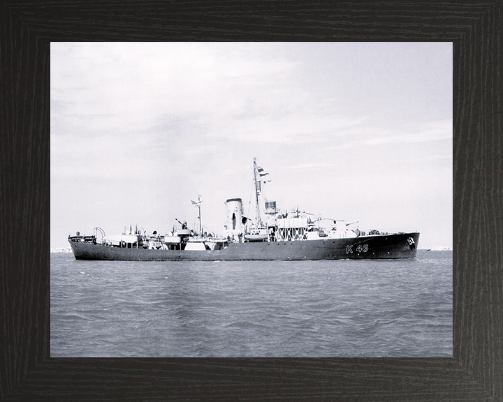 HMS La Malouine (K46) Photo Print - At Sea 1944 - Royal Navy Flower Class Corvette Posters, Prints, & Visual Artwork Hampshire Prints 10 x 8 Black Frame No