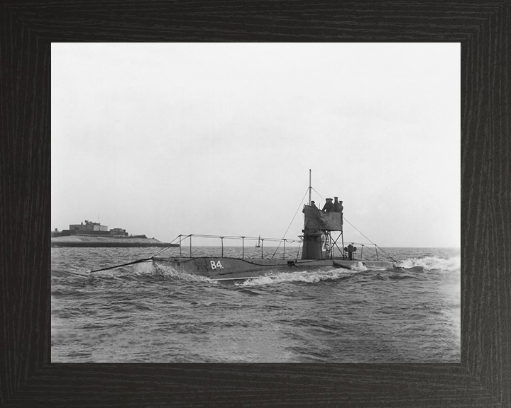 HMS B4 Photo Print - Port Side View - Royal Navy B Class Submarine Hampshire Prints 10 x 8 Black Frame No