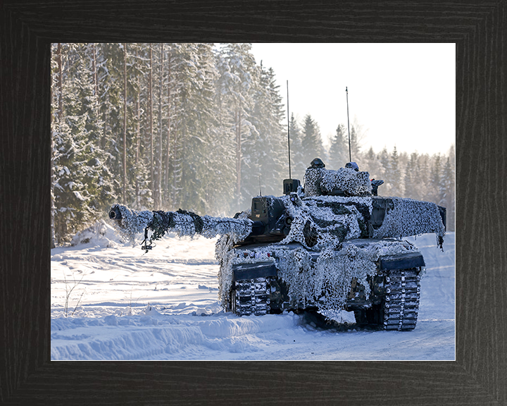 British Army Challenger 2 Main Battle Tank in the snow Photo Print Wall Art Military Decor UK Poster Posters, Prints, & Visual Artwork Hampshire Prints 10 x 8 Black Frame No