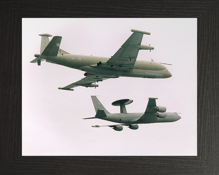 RAF Nimrod R1 and Sentry AEW1 in flight Photo Print - Royal Air Force Aircraft Hampshire Prints 10 x 8 Black Frame No