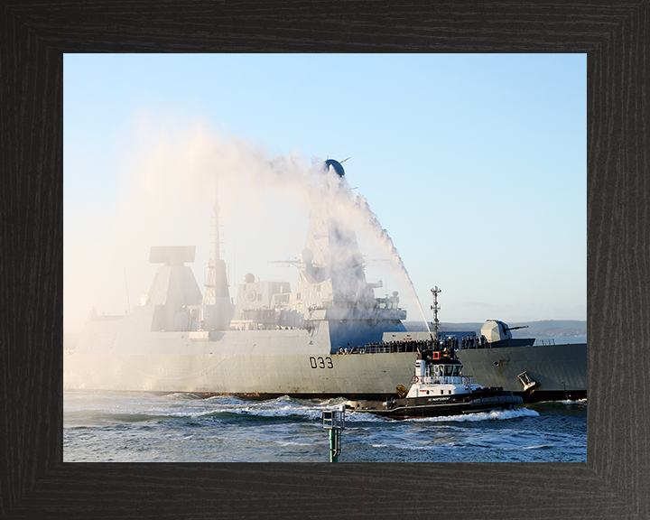 HMS Dauntless (D33) Photo Print - With Tug 2025 - Royal Navy Type 45 Destroyer Posters, Prints, & Visual Artwork Hampshire Prints 10 x 8 Black Frame No