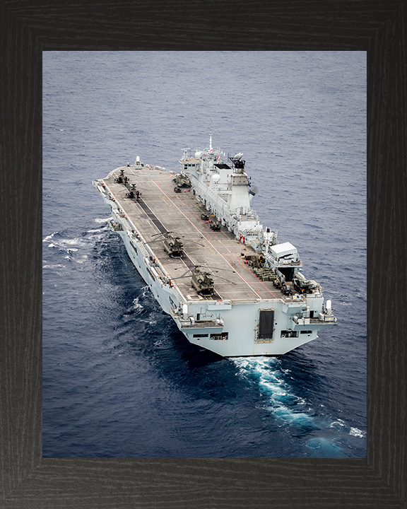 HMS Ocean (L12) Photo Print - Stern View 2016 - Royal Navy Landing Platform Helicopter Hampshire Prints 10 x 8 Black Frame No
