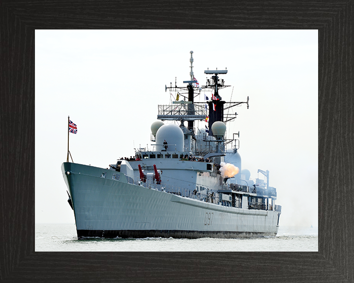 HMS Edinburgh (D97) Royal Navy Type 42 Destroyer Firing at Anchor Photo Print Wall Art Decor Posters, Prints, & Visual Artwork Hampshire Prints 10 x 8 Black Frame No