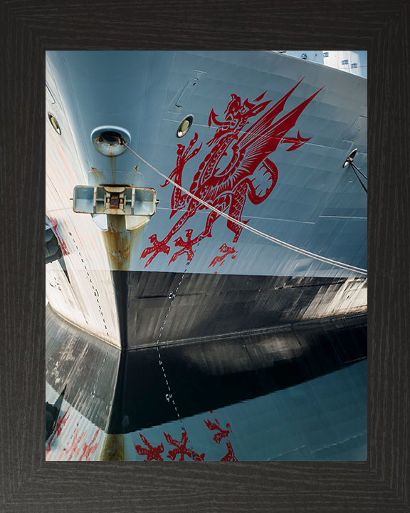 HMS Dragon (D35) Royal Navy Type 45 Destroyer Bow Reflections Photo Print Wall Art Decor Posters, Prints, & Visual Artwork Hampshire Prints 10 x 8 Black Frame No