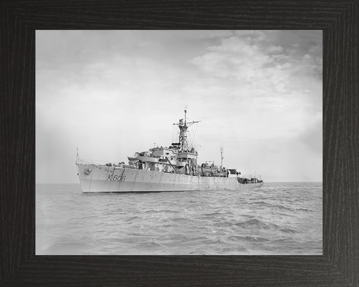 HMS Bigbury Bay (K606) Royal Navy Bay Class Frigate Port Bow View Photo Print Wall Art Decor Posters, Prints, & Visual Artwork Hampshire Prints 10 x 8 Black Frame No