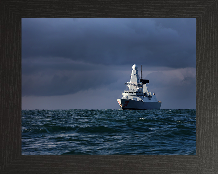 HMS Dragon (D35) Royal Navy Type 45 Destroyer With Stormy Skies Photo Print Wall Art Decor Posters, Prints, & Visual Artwork Hampshire Prints 10 x 8 Black Frame No
