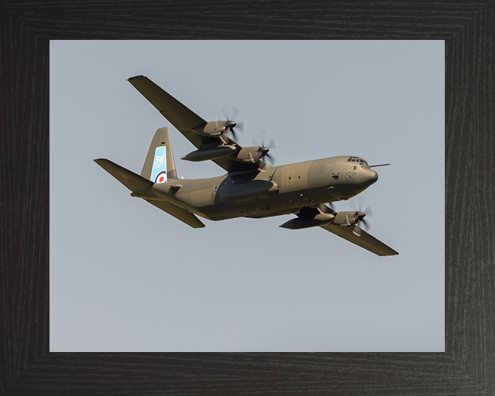 RAF Hercules C-130J in flight Photo Print - Royal Air Force Aircraft Hampshire Prints 10 x 8 Black Frame No