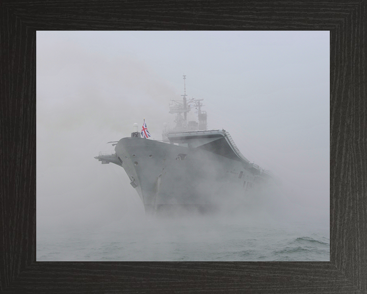 HMS Ark Royal (R07) Royal Navy Invincible Class Aircraft Carrier At Anchor in Mist Photo Print Wall Art Decor Posters, Prints, & Visual Artwork Hampshire Prints 10 x 8 Black Frame No