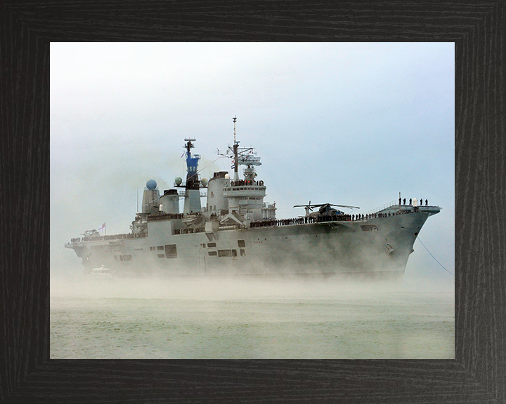 HMS Ark Royal (R07) Royal Navy Invincible Class Aircraft Carrier In The Mist Photo Print Wall Art Decor Posters, Prints, & Visual Artwork Hampshire Prints 10 x 8 Black Frame No
