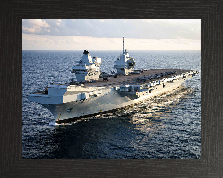 HMS Prince of Wales (R09) Photo Print - At Sea July 2025 - Royal Navy Queen Elizabeth Class Aircraft Carrier Hampshire Prints 10 x 8 Black Frame No