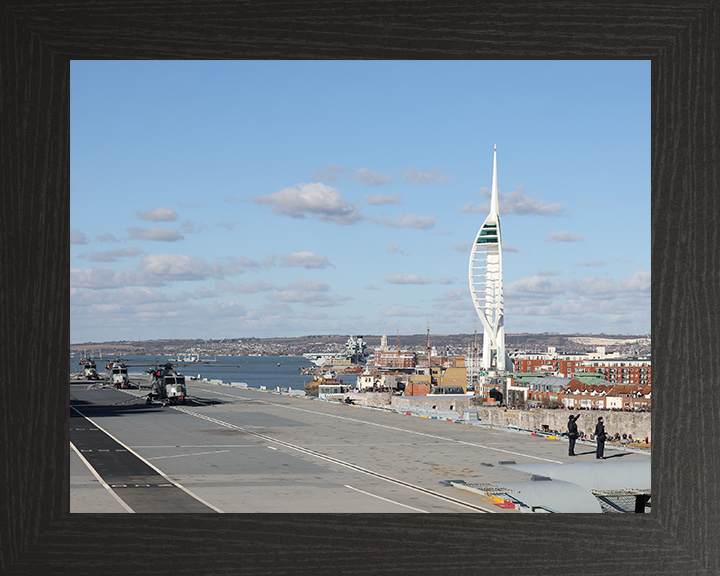 HMS Prince of Wales (R09) Photo Print - Spinnaker Tower - Royal Navy Queen Elizabeth Class Aircraft Carrier Hampshire Prints 10 x 8 Black Frame No