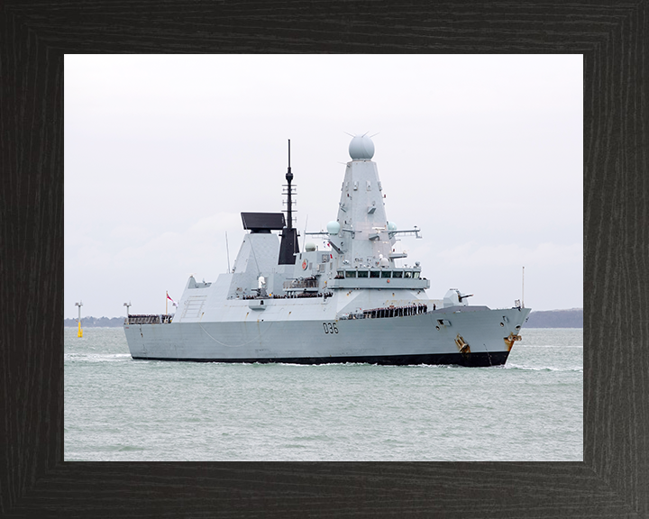 HMS Defender (D36) Royal Navy Type 45 Destroyer Entering Harbour Photo Print Wall Art Decor Posters, Prints, & Visual Artwork Hampshire Prints 10 x 8 Black Frame No