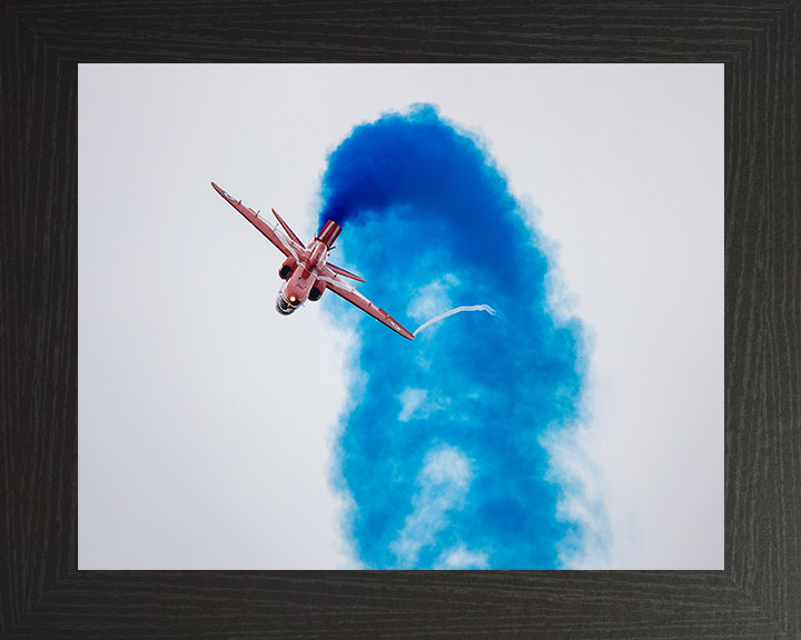 RAF Red Arrows Jet Inverted with Blue Smoke Photo Print - Royal Air Force Aircraft Posters, Prints, & Visual Artwork Hampshire Prints 10 x 8 Black Frame No