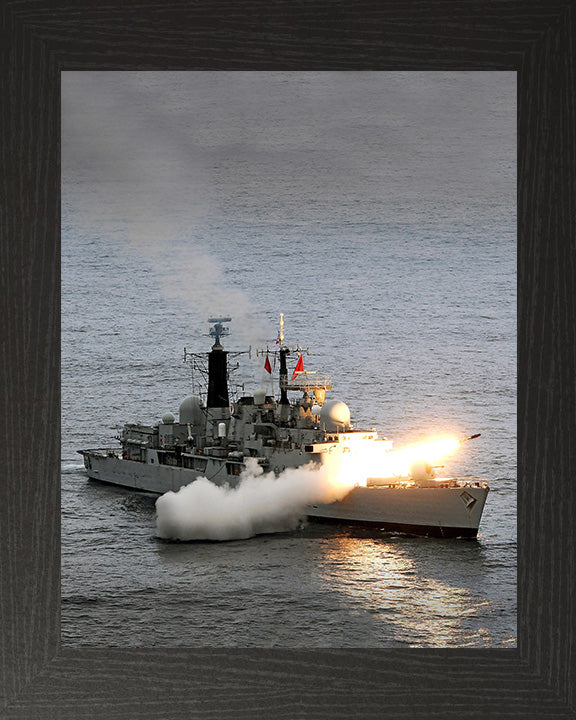 HMS Liverpool (D92) Photo Print - Firing Sea Dart Missile - Royal Navy Type 42 Destroyer Hampshire Prints 10 x 8 Black Frame No