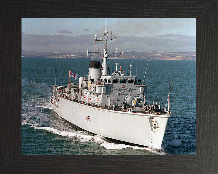 HMS Atherstone (M38) Royal Navy Hunt Class Mine Warfare Vessel Underway Starboard Bow View Photo Print Wall Art Decor Posters, Prints, & Visual Artwork Hampshire Prints 10 x 8 Black Frame No