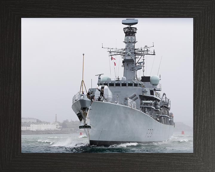 HMS Argyll (F231) Royal Navy Type 23 Frigate Low Port Bow View Photo Print Wall Art Decor Posters, Prints, & Visual Artwork Hampshire Prints 10 x 8 Black Frame No