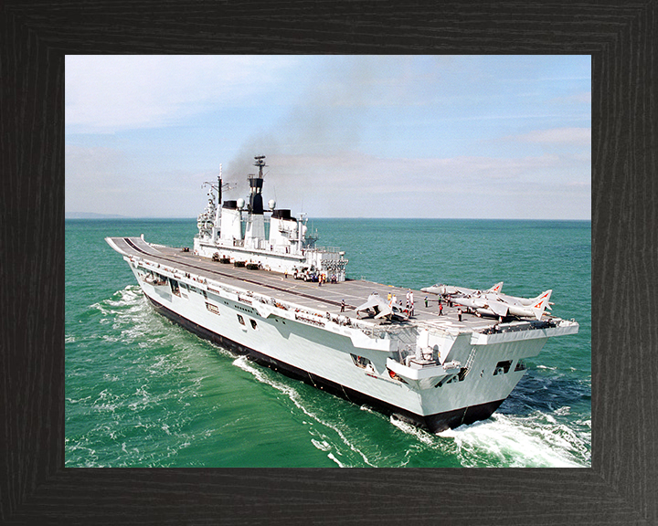 HMS Ark Royal (R07) Royal Navy Invincible Class Aircraft Carrier Port Bow View Photo Print Wall Art Decor Posters, Prints, & Visual Artwork Hampshire Prints 10 x 8 Black Frame No
