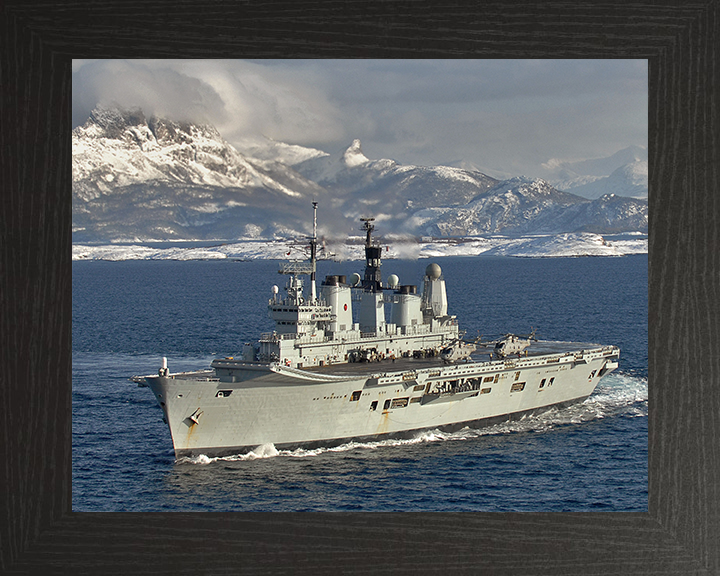 HMS Ark Royal (R07) Photo Print - Norway 2008 - Royal Navy Invincible Class Aircraft Carrier Hampshire Prints 10 x 8 Black Frame No