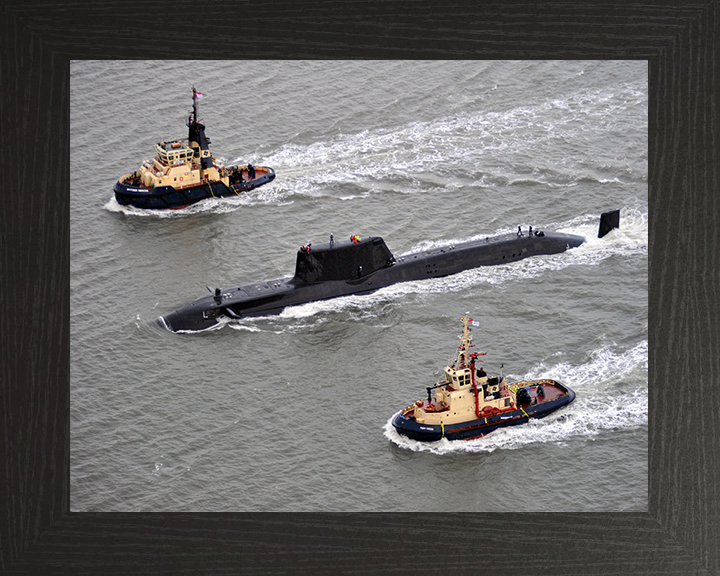 HMS Astute (S119) Photo Print - With Tugs 2009 - Royal Navy Astute Class Submarine Hampshire Prints 10 x 8 Black Frame No
