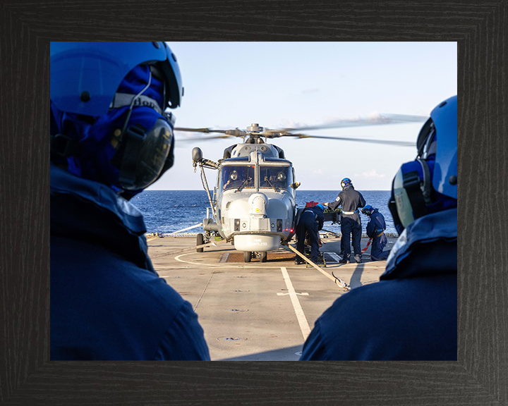AETs Attaching Torpedo to Wildcat Helicopter Photo Print - Royal Navy Aircraft Hampshire Prints 10 x 8 Black Frame No