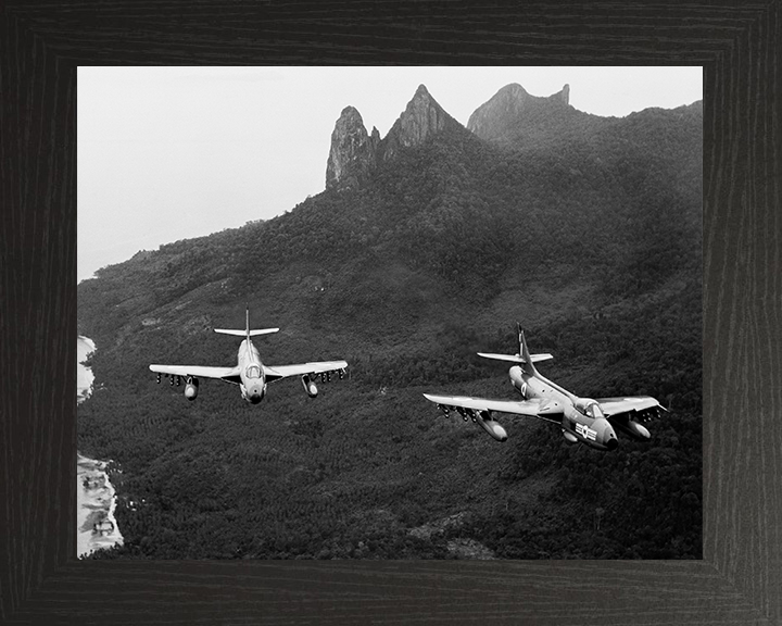 Two RAF Hawker Hunters in flight Photo Print - Royal Air Force Aircraft Hampshire Prints 10 x 8 Black Frame No