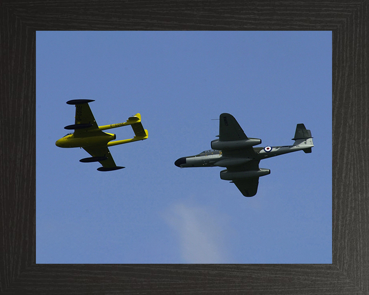 RAF de Havilland DH112 Venom and Gloster Meteor Photo Print - Royal Air Force Aircraft Hampshire Prints 10 x 8 Black Frame No